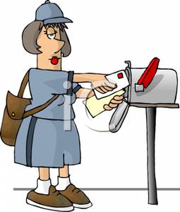 255x300 Mailwoman Putting Mail Into A Mailbox Clip Art Image