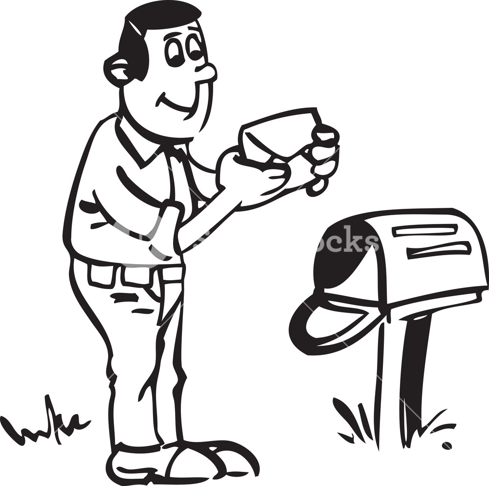 1000x994 Illustration Of A Man With Letter And Mailbox. Royalty Free Stock