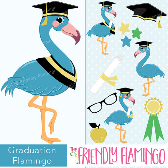 570x570 Graduation Blue Flamingo Male Clip Art, Graduate Boy Flamingo