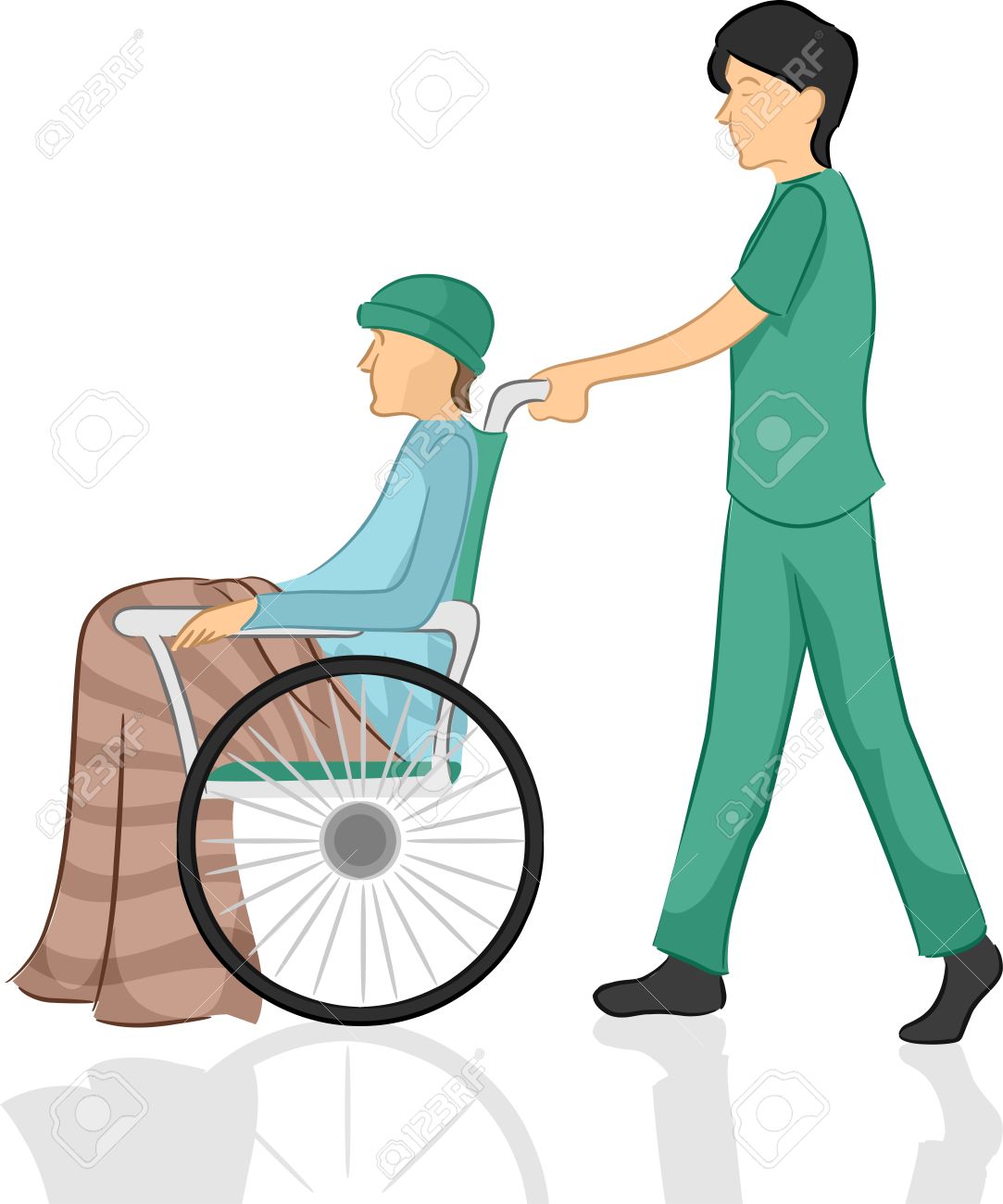 1083x1300 Illustration Of A Male Nurse Pushing His Patient's Wheelchair