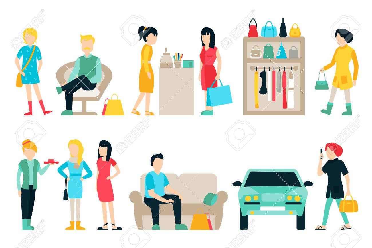 1300x866 Vector Shopping And Shipping Flat Icons Set. Mall Staff, Happy