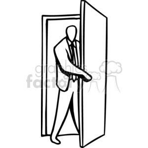 300x300 Royalty Free Black And White Man Entering Through A Door 159447