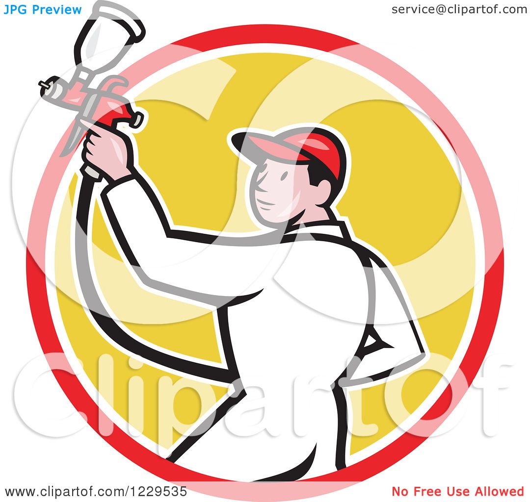 1080x1024 Clipart Of A Spray Painting Worker Man In A Yellow Circle