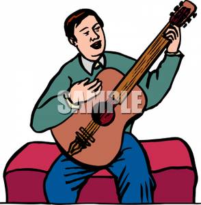 294x300 Man Sitting On A Bench Playing A Guitar
