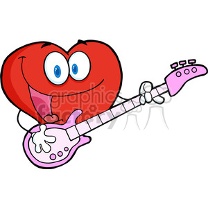 300x300 Royalty Free 102560 Cartoon Clipart Romantic Red Heart Man Playing