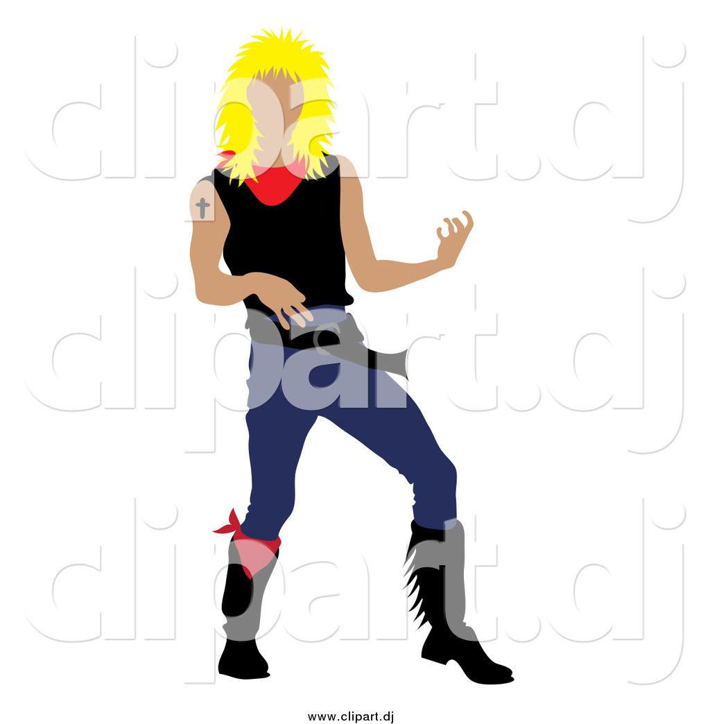 1024x1044 Vector Clipart Of A Blond Rock Star Man Playing An Air Guitar By