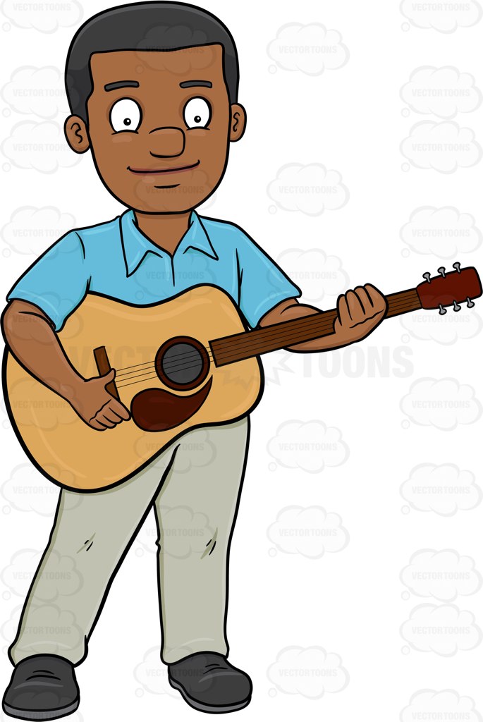 685x1024 A Smiling Black Man Playing A Classic Guitar Cartoon Clipart