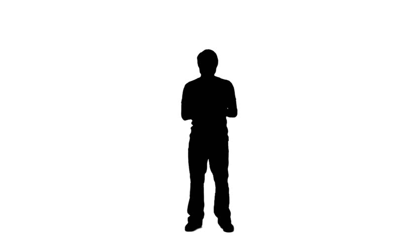 852x480 A Silhouette Of A Man Standing Against A White Background Stock