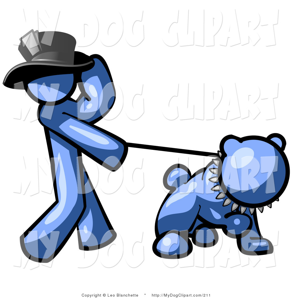 1024x1044 Clip Art Of A Happy Blue Man Walking A Tough Bulldog On A Leash By