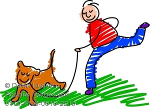 300x218 Clipart Image Of A Happy Man Walking The Dog