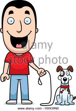 300x437 A Happy Cartoon Man Walking The Dog Stock Vector Art