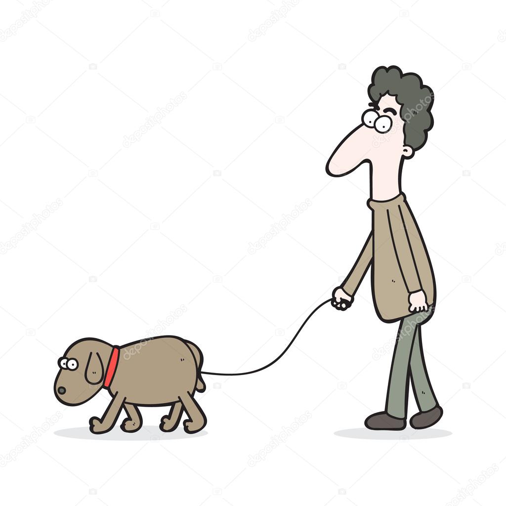 1024x1024 Cartoon Curly Hair Man Walking A Dog Stock Vector Maneeh
