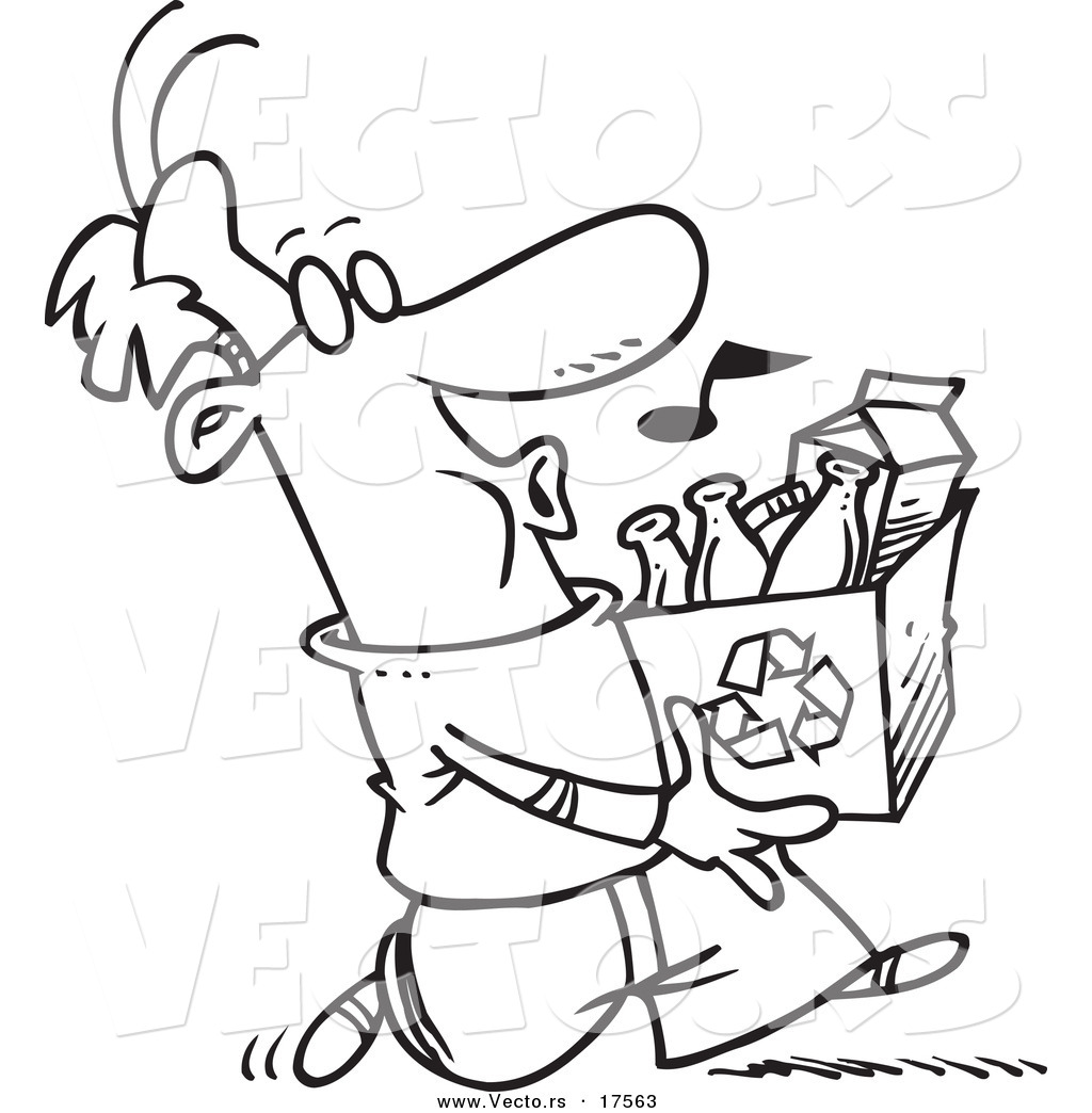 1024x1044 Vector Of A Cartoon Whistling Man Carrying A Carton To A Recycle