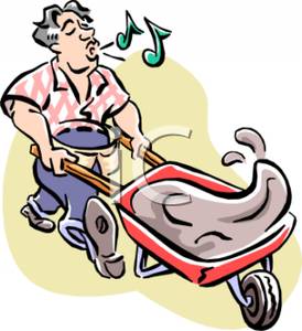 274x300 Cartoon Of A Man Pushing A Wheelbarrow And Whistling