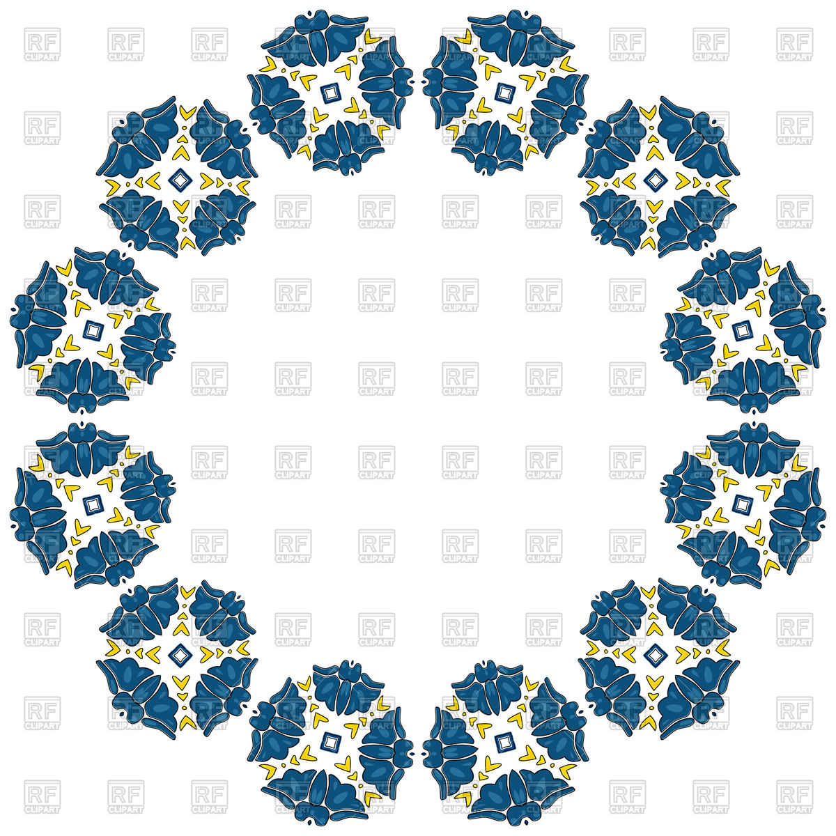 1200x1200 Decorative Circle Frame With Blue Flower, Mandala Border Royalty