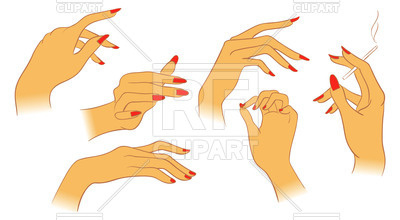 400x220 Set Of Women Hands With Red Manicure And With Cigarette Royalty