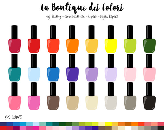 570x453 50 Rainbow Nailpolish Clipart, Nail Polish Digital Illustrations