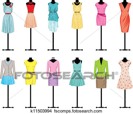 450x386 Clipart Of Mannequins With Women's Clothing K11503994