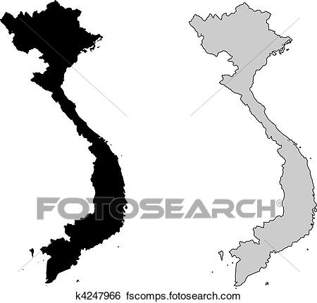 450x430 Clip Art Of Vietnam Map. Black And White. Mercator Projection