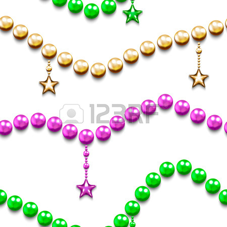 450x450 Mardi Gras Seamless Pattern With Color Beads And Stars. Mardi
