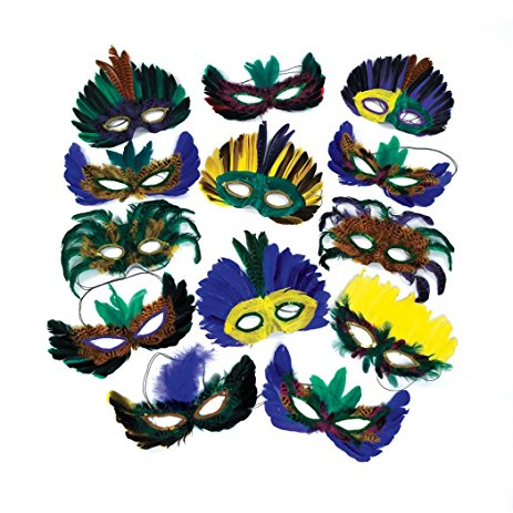 463x463 12 Feather Mardi Gras Masks Costume Party Masquerade