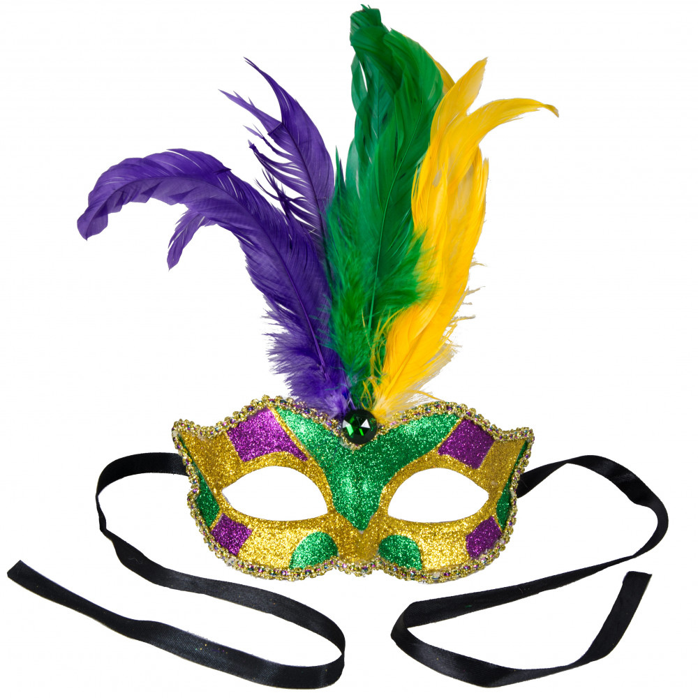 1000x1000 Glitter Mardi Gras Feather Mask Geometric Green [R24590 Gr