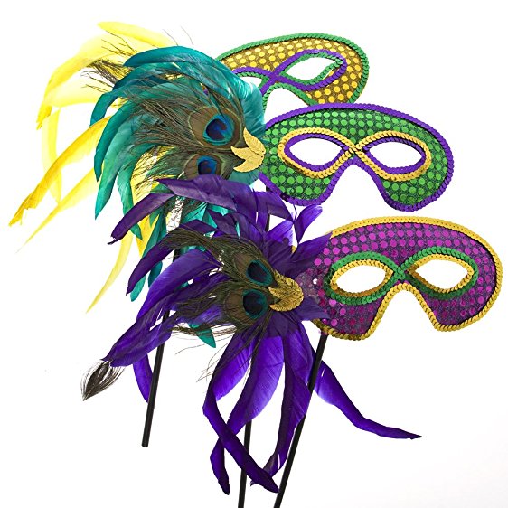 562x562 Mardi Gras Handheld Feather Mask Clothing
