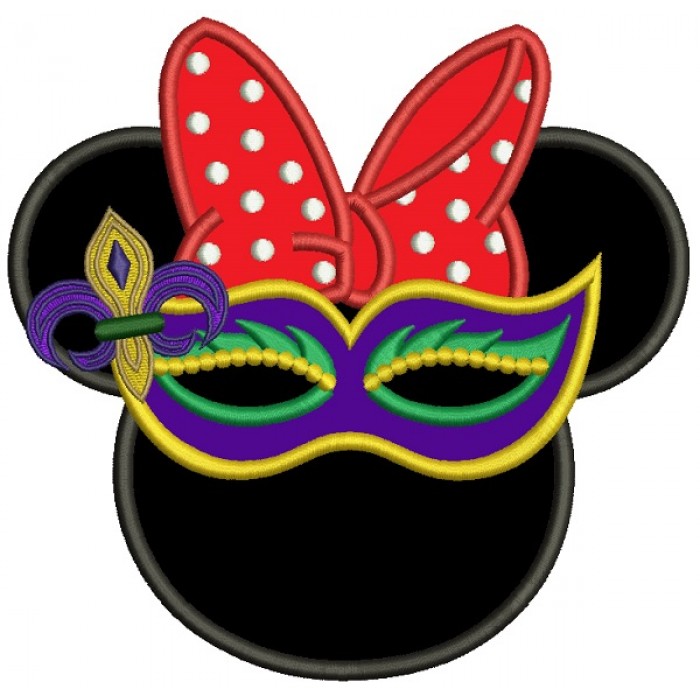 700x700 Like Minnie Wearing Mardi Gras Mask Applique Machine Embroidery