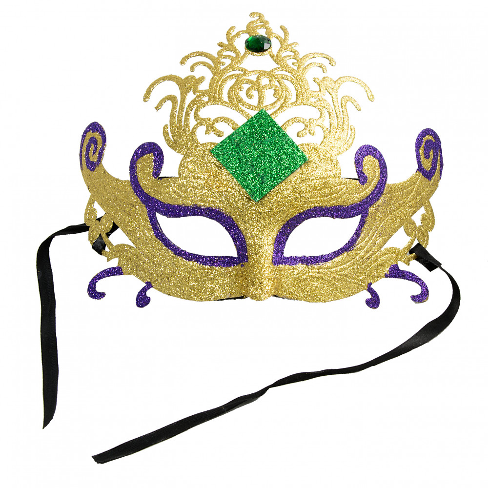 1000x1000 Plastic Glitter Scroll Mardi Gras Mask Gold [77008