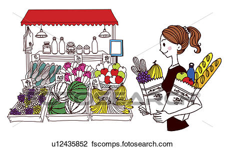 450x299 Clip Art Of Woman With Bag Filled With Fruit And Vegetable