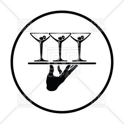 400x400 Waiter Hand Holding Tray With Martini Glasses Icon Royalty Free