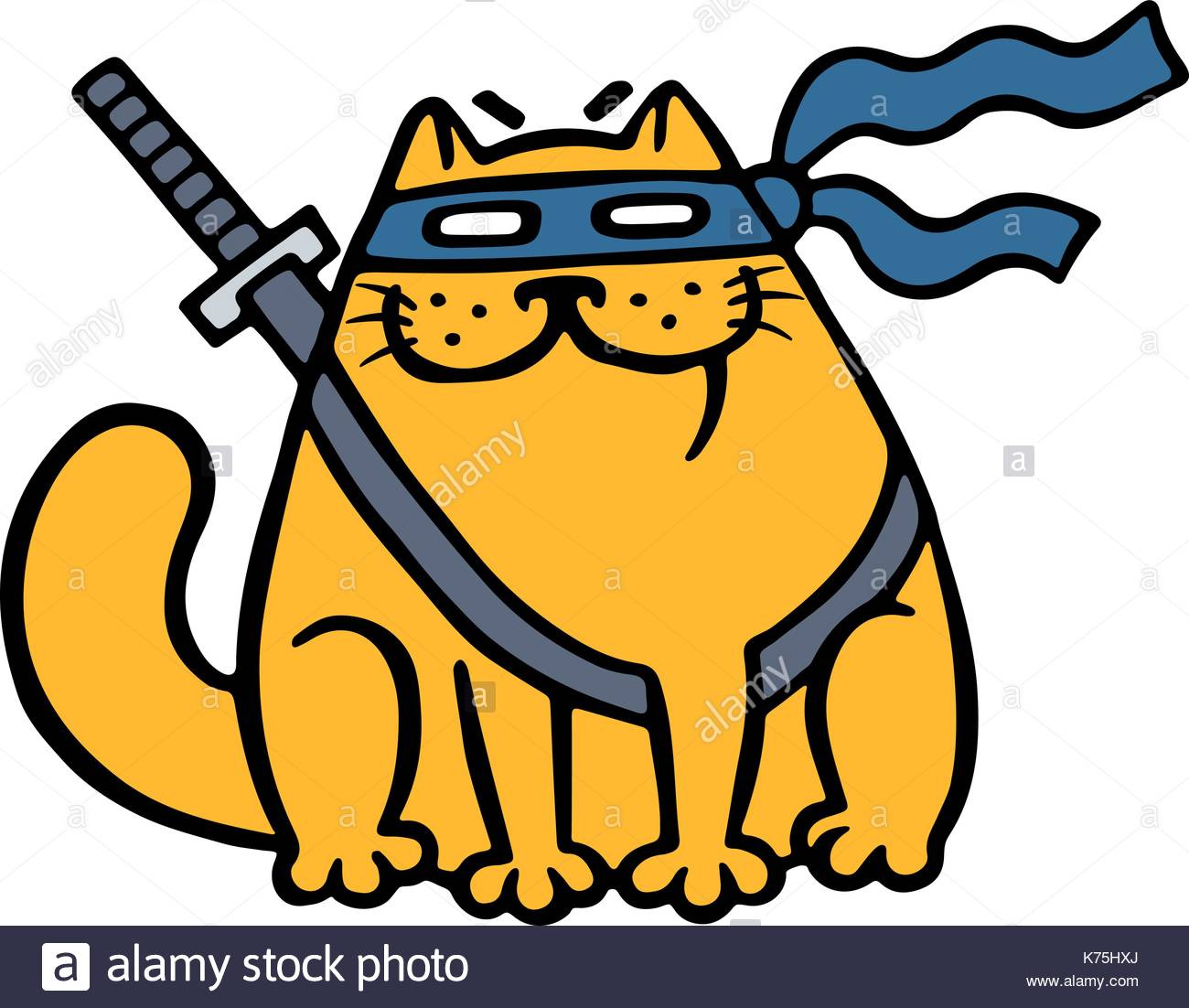1300x1102 Cute Fat Ninja Cat In A Mask And A Sword. Funny Cartoon Cool Stock