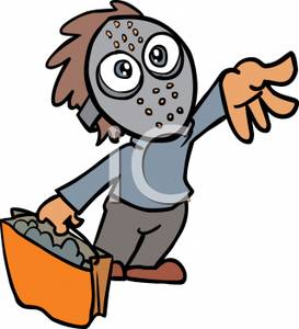 273x300 Of A Child Wearing A Halloween Mask, And Carrying A Bag Of Candy