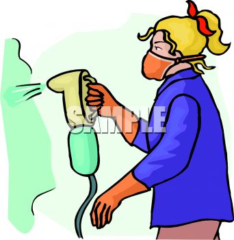 342x350 Cartoon Of A Woman Wearing A Face Mask While Using A Paint Gun