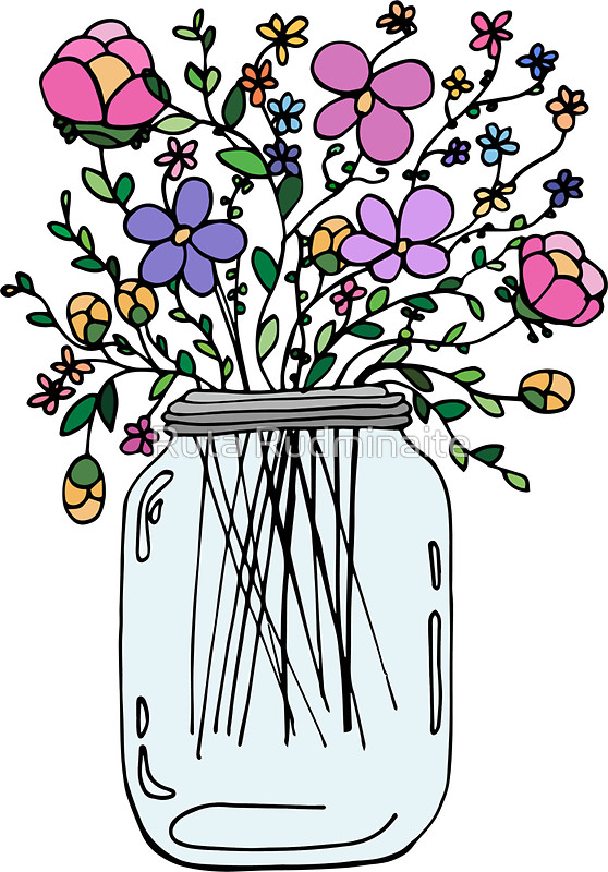 558x800 Mason Jar With Flowers Stickers By Ruta Rudminaite Redbubble