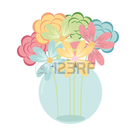 450x450 Vector Purple And Green Floral Bouquets In Jars Royalty Free