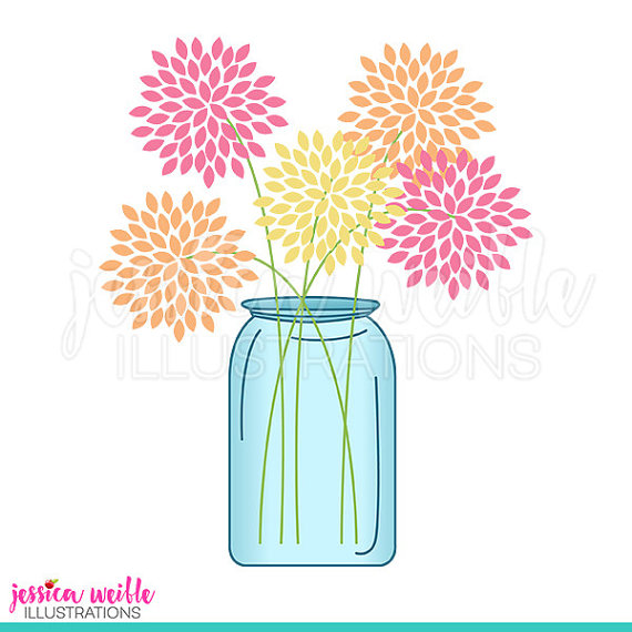 570x570 Mason Jar Of Flowers Cute Digital Clipart Cute Flowers Clip