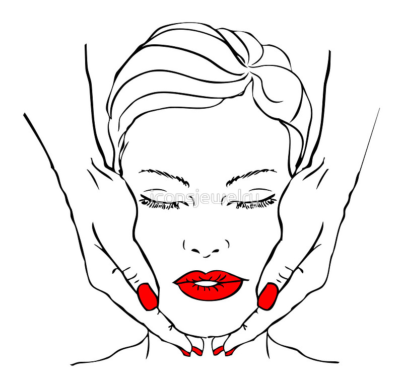 800x771 Fake Tattoo Beautiful Woman Face With Hands Massage, Spa. Red Lips