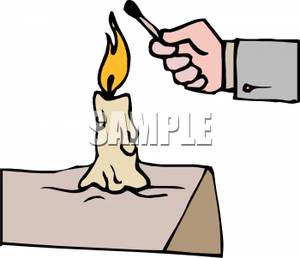 300x258 Man Using A Candle To Light A Burnt Out Match Clip Art Image