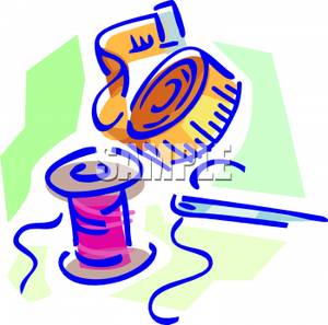 300x297 Spool Of Thread With A Needle And Measuring Tape Clipart Image
