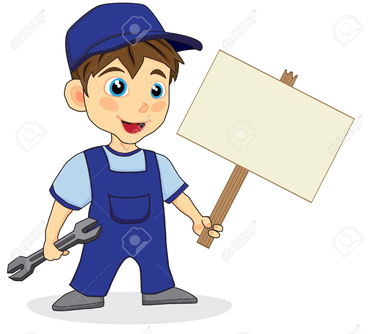 1300x1161 Cute Mechanic Boy With Wood Sign Royalty Free Cliparts, Vectors