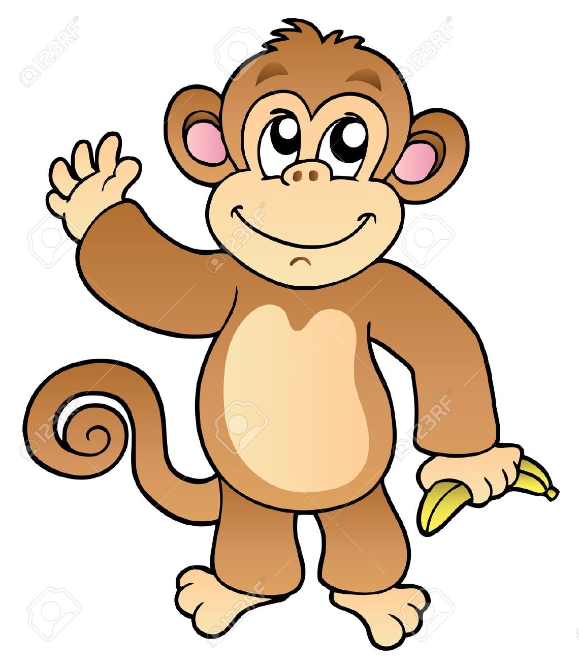 1140x1300 8475508 Cartoon Waving Monkey With Banana Illustration Stock