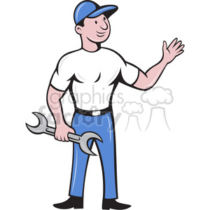 300x300 Royalty Free Cartoon Mechanic Waving 388442 Vector Clip Art Image