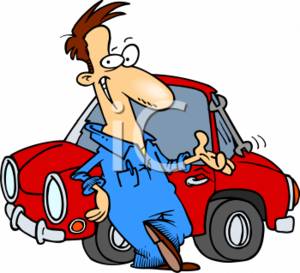 300x273 Cartoon Clipart Picture Of A Mechanic Leaning Against A Red Car