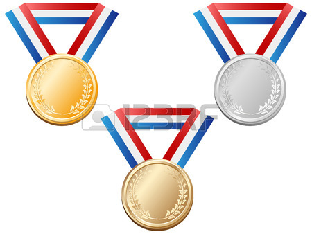 450x338 Sport Gold, Silver And Bronze Medals With Ribbon Elements Set