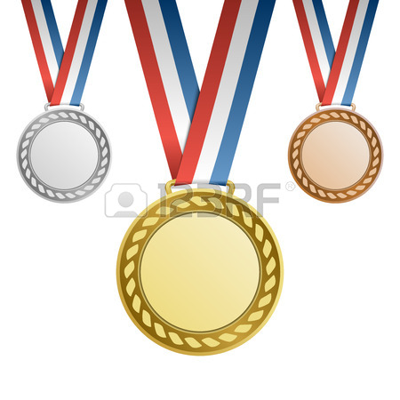 450x450 Gold Silver Bronze Blank Award Medals With Ribbons Royalty Free