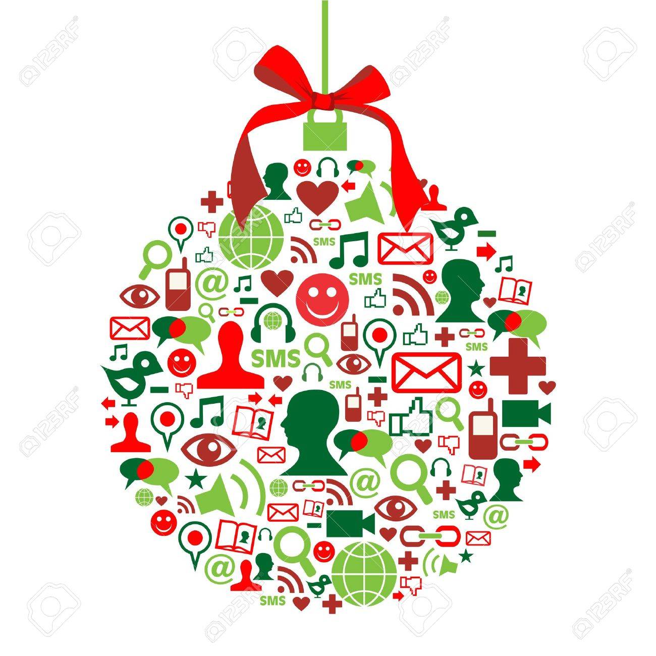 1300x1300 Christmas Bauble Shape Made With Social Media Icons Set. Royalty