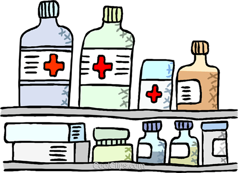 480x350 Medication Displayed On Shelves Royalty Free Vector Clip Art