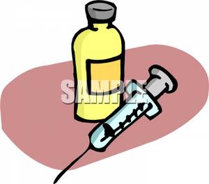 300x264 Syringe Next To A Bottle Of Medicine Clip Art Image
