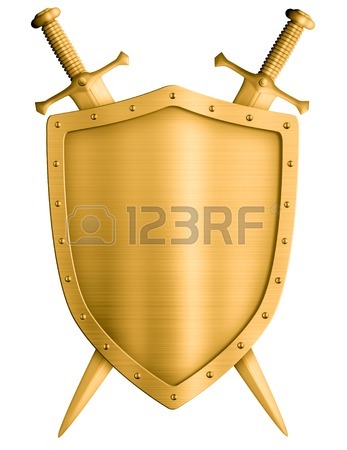 347x450 Old Metal Medieval Crusader Shield And Two Crossed Swords Isolated